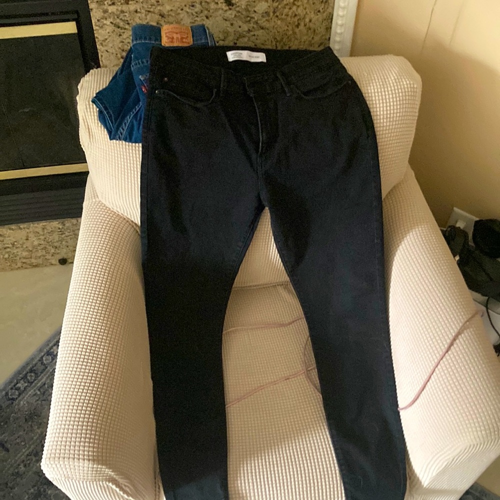 Signature Levi Strauss Black Denim Stretch Skinny Jeans Mid Rise 12L = W31 L 32